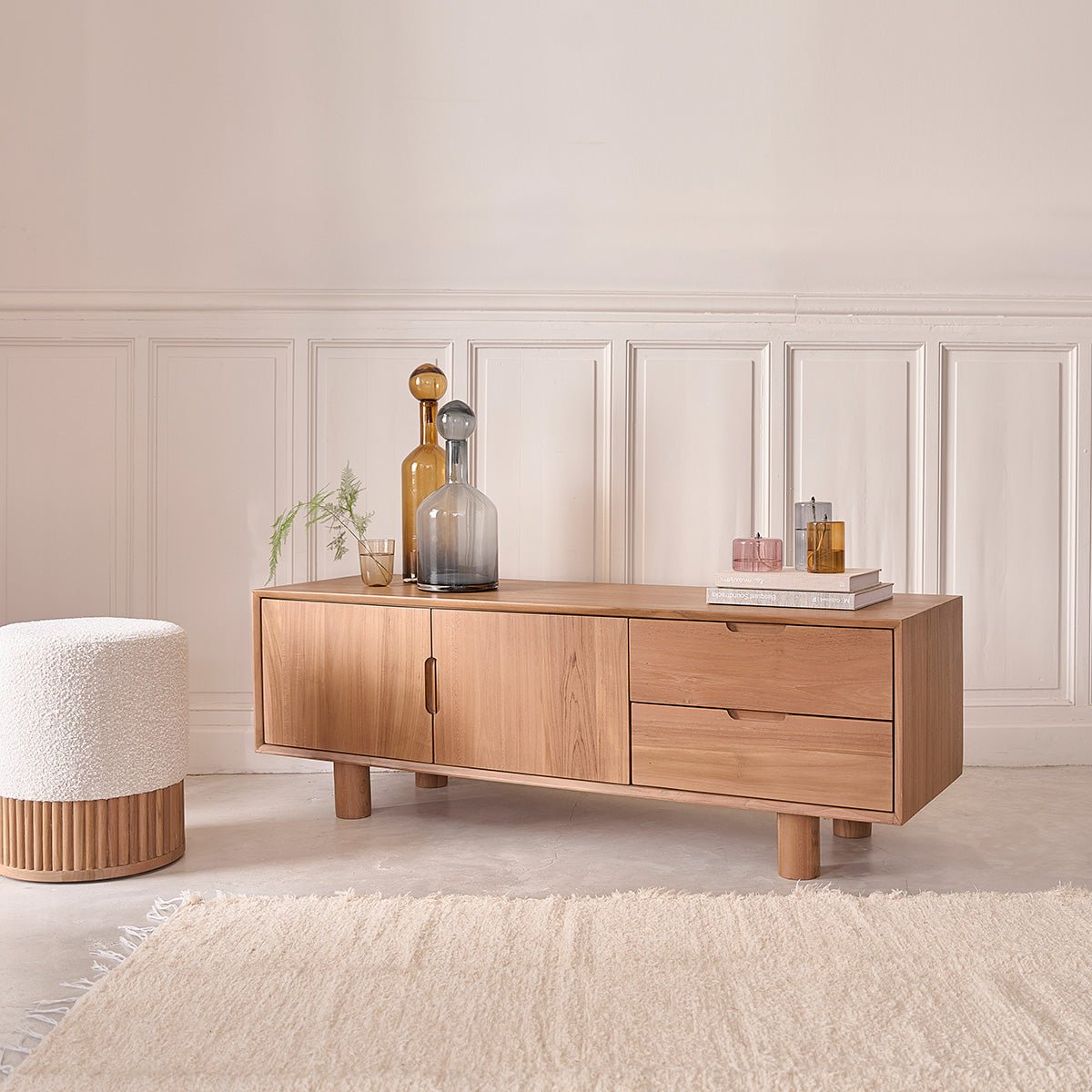 Meuble TV en teck massif 150 cm GUSTAVE naturel, BERAH GETAH