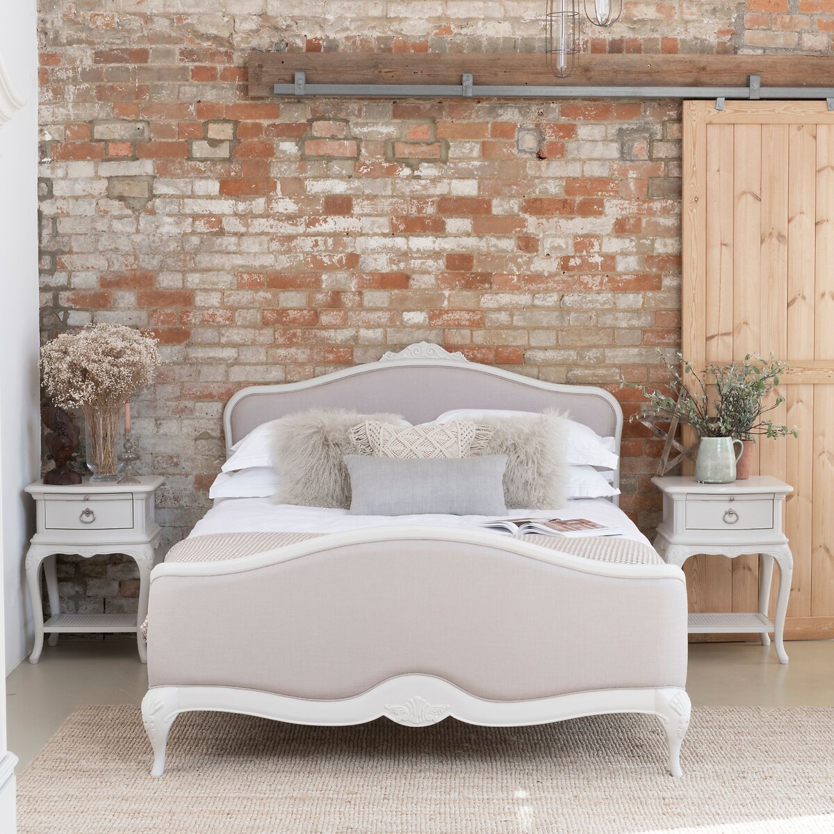 Etienne French-Vintage Upholstered Bed grey white , WILLIS & GAMBIER