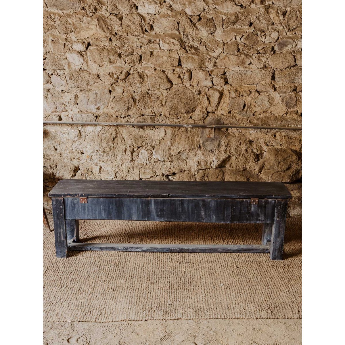 Banc coffre en bois noir Antoine N°401 - Bon état noir, DEBONGOUT