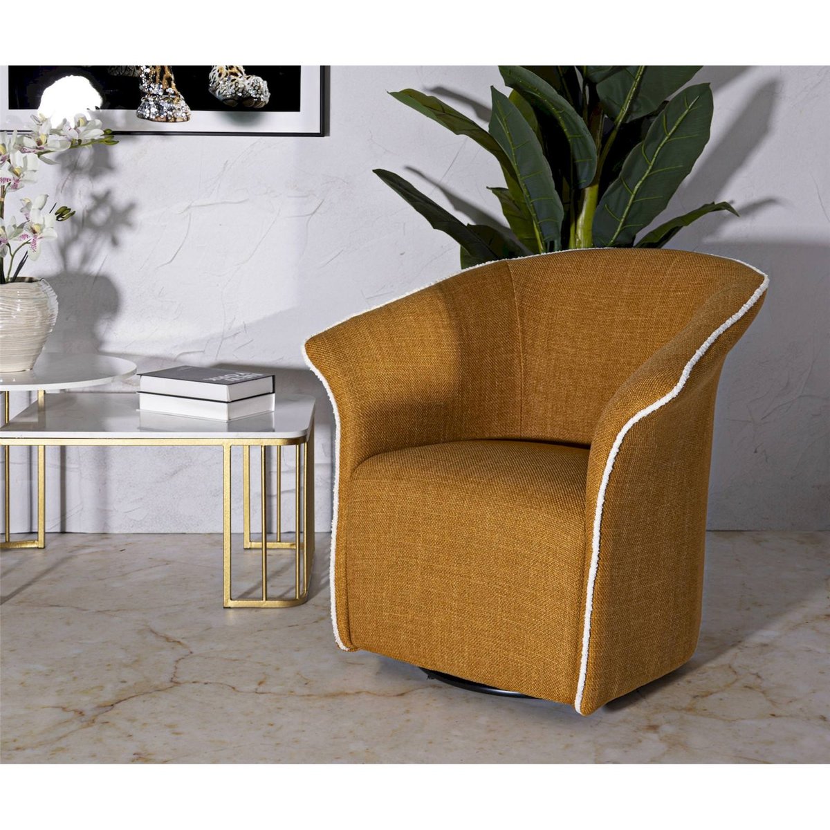 Fauteuil pivotant enveloppant socle en fer MODERN moutarde, RECOLLECTION
