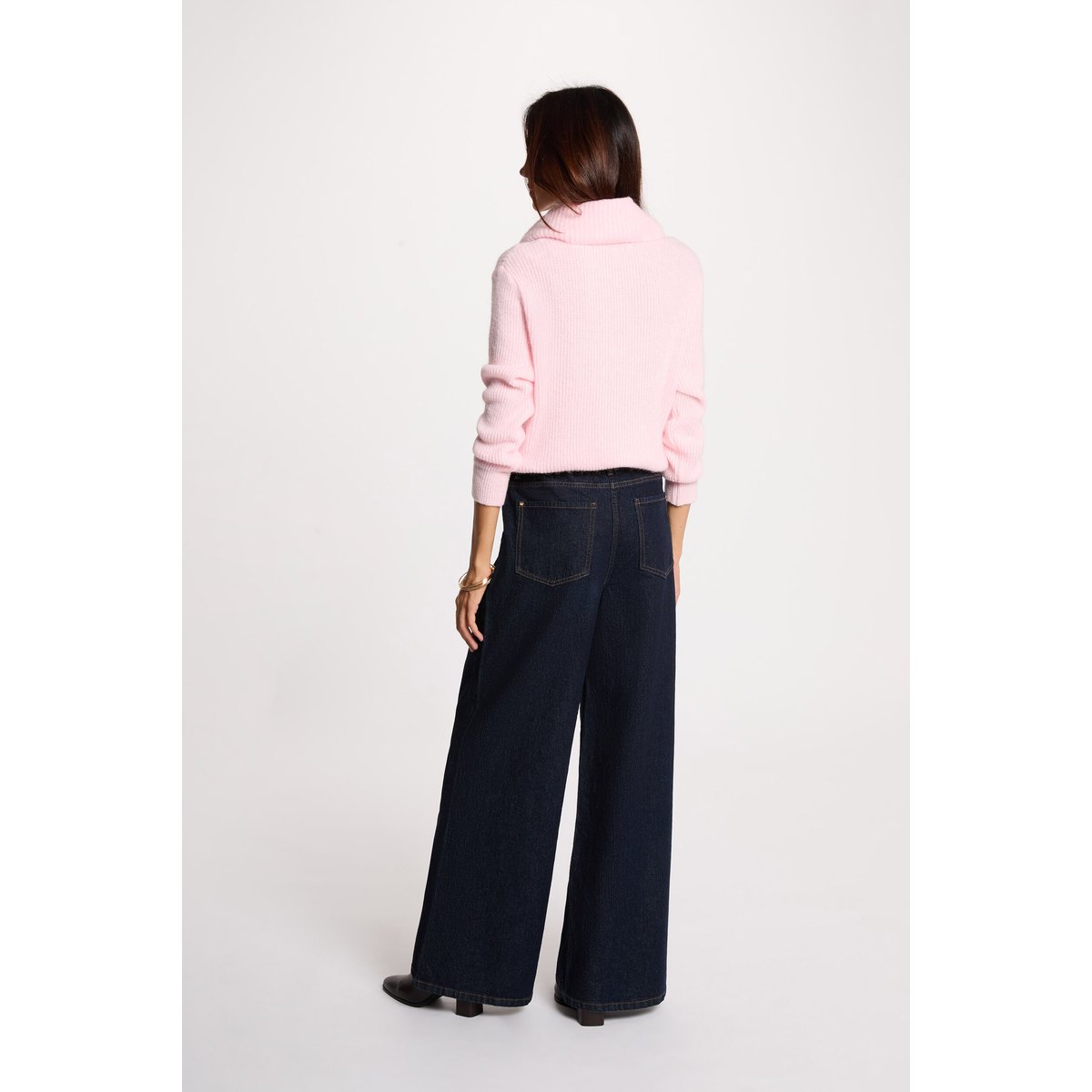 Pull col boule rose pastel, MORGAN