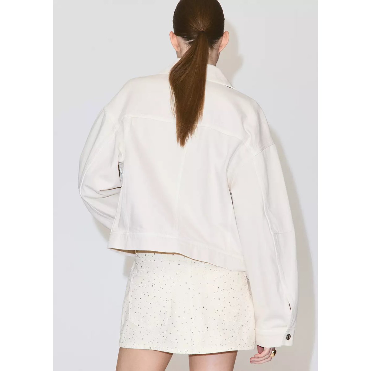 Jupe en jean ornée de strass blanc cassé, MANGO