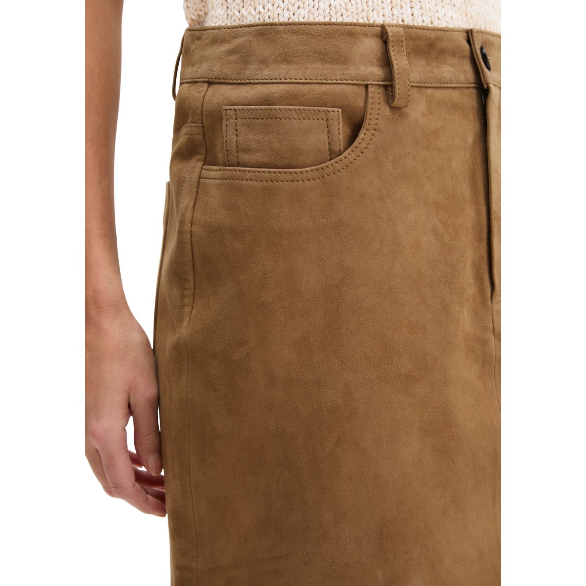 Mini-jupe en cuir regular en cuir de chèvre velours doux marron, MARC O'POLO