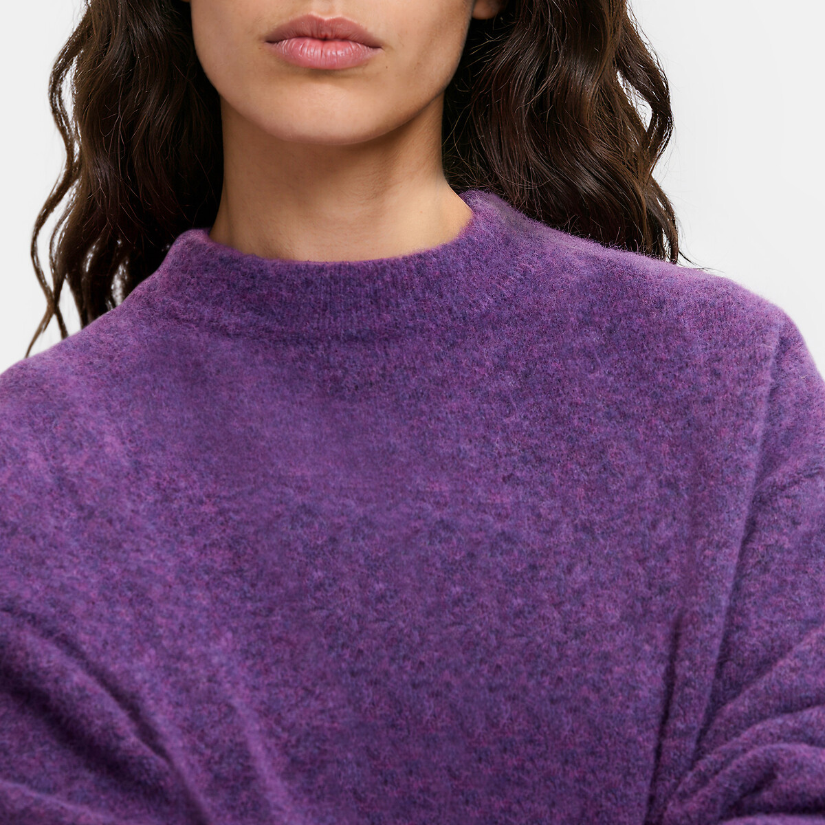 Korte trui met ronde hals en lage mouwinzet violet, LA REDOUTE COLLECTIONS