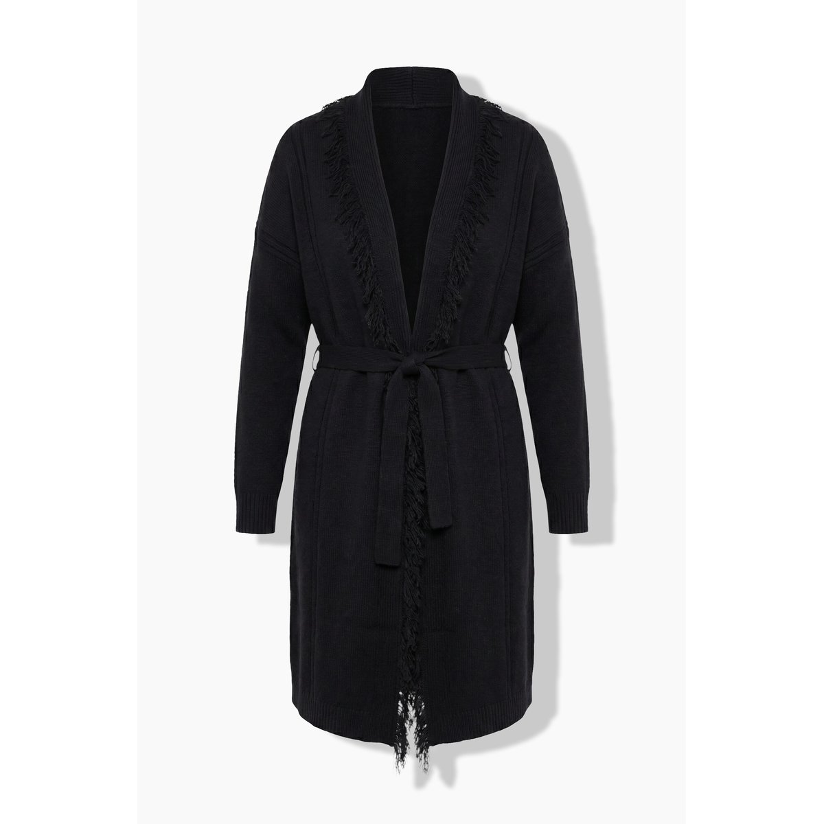 Cardigan long avec franges, coupe oversize noir, ULLA POPKEN