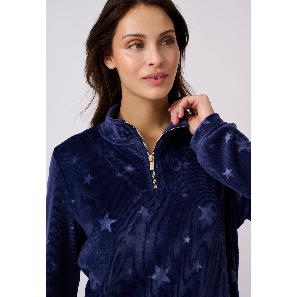 Pyjama Thermolactyl en velours côtelé et embossé bleu nuit, DAMART