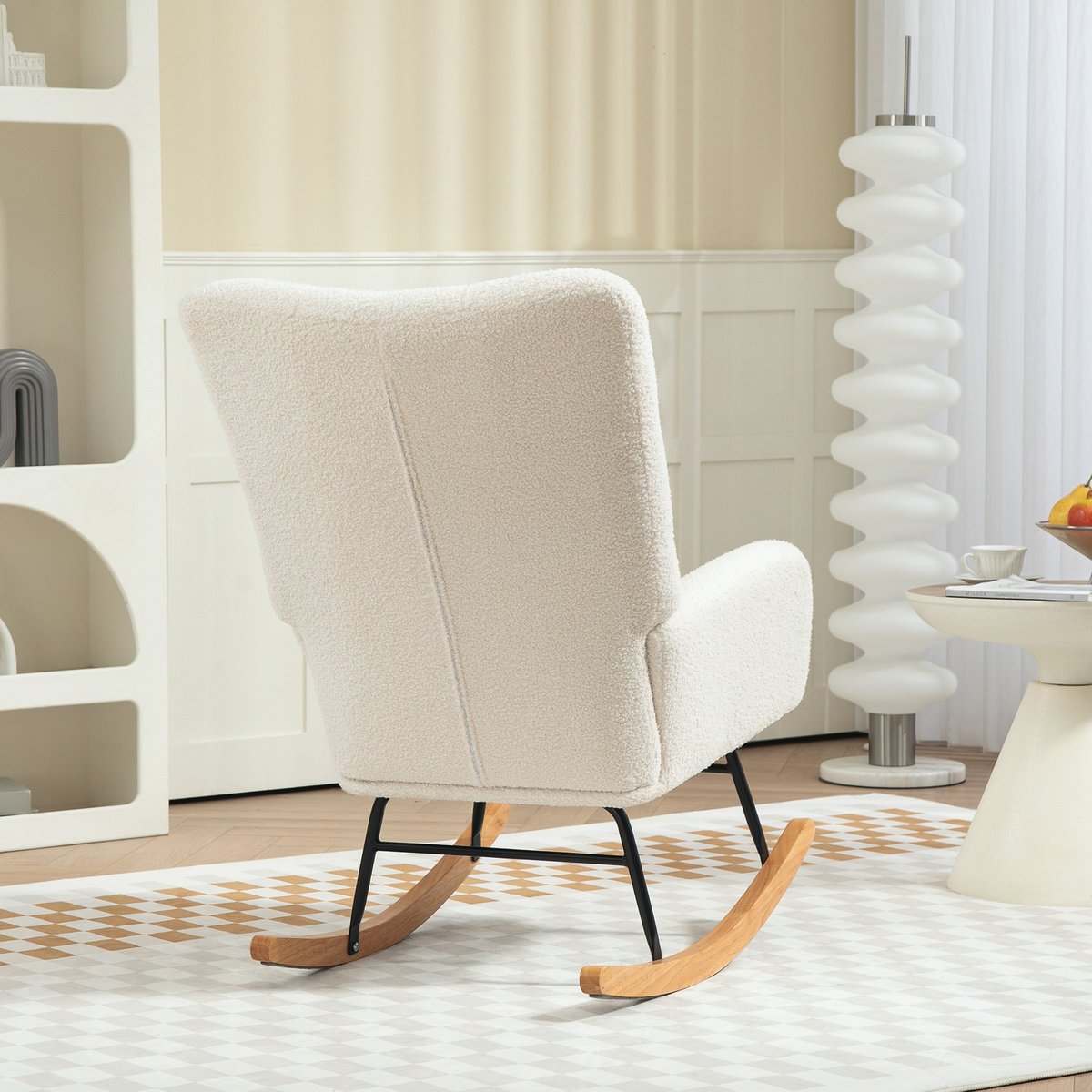 Fauteuil à bascule Laine bouclée Crème crème, HOMCOM