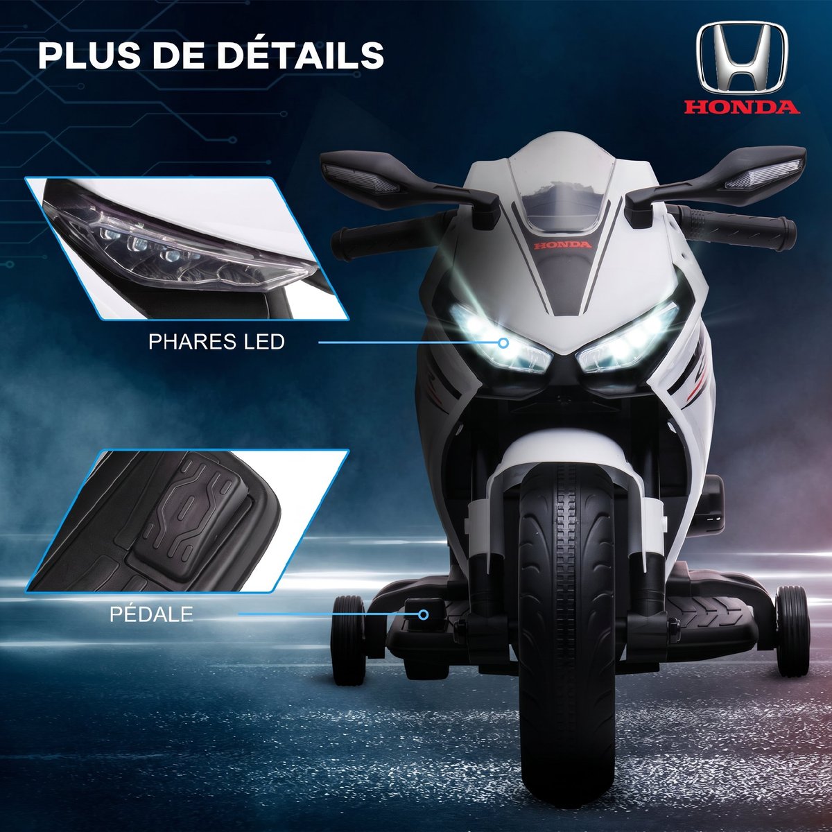 Moto électrique à conducteur assis PP Blanc blanc, HOMCOM