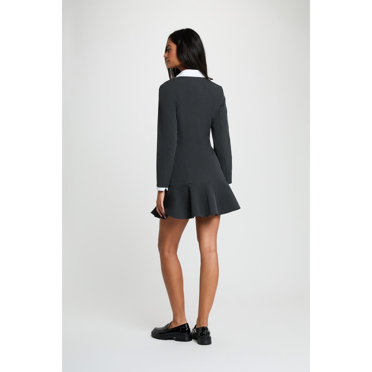 Robe courte col à revers gris clair, MORGAN