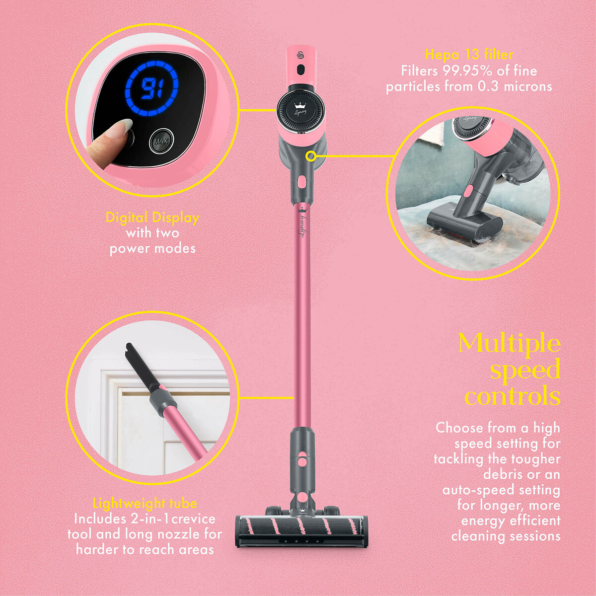 Lynsey Queen of Clean 22.2V Cordless Vacuum Cleaner pink, SWAN