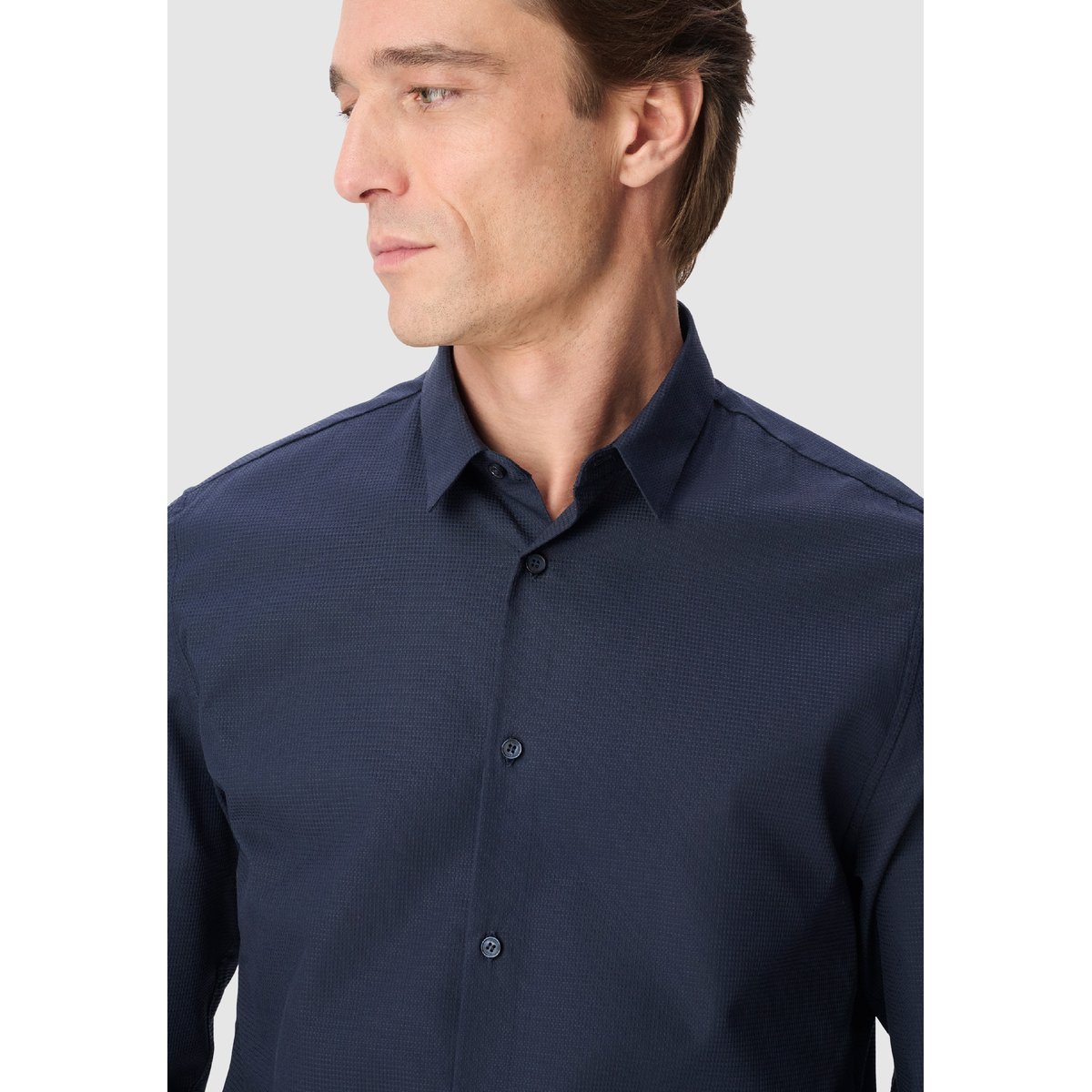 Chemise regular jacquard motif rayures bleu nuit, IKKS