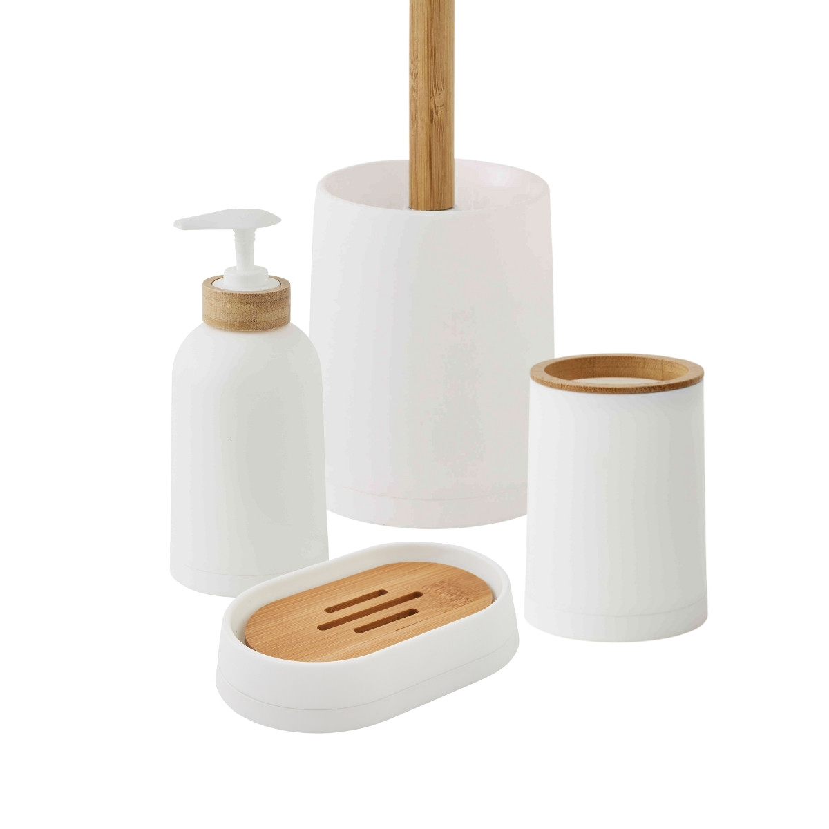 Set salle de bain uni 4 pièces en bambou PRIMA #ffffff, GUY LEVASSEUR
