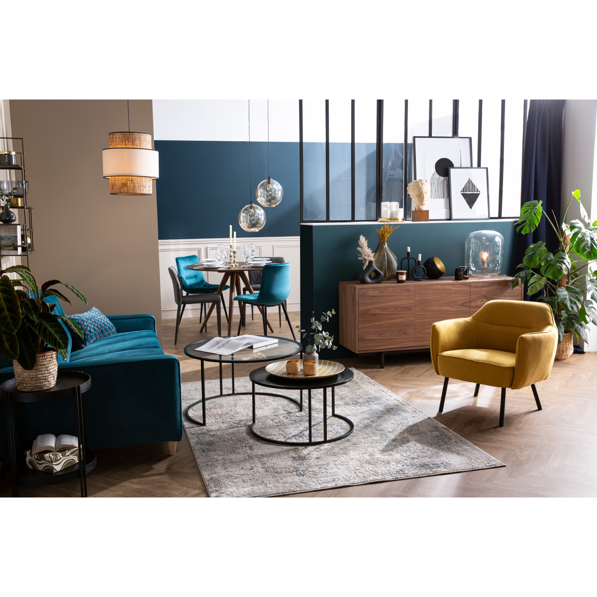 Buffet vintage en bois foncé noyer 2 portes 3 tiroirs L160 cm MANNY noyer, MILIBOO