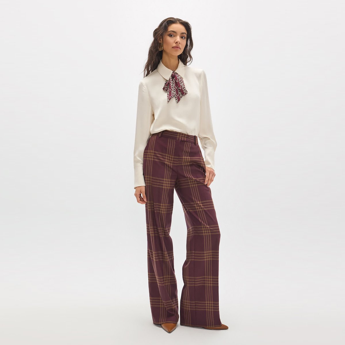 Pantalon large à carreaux taille haute bordeaux, LOLA CASADEMUNT