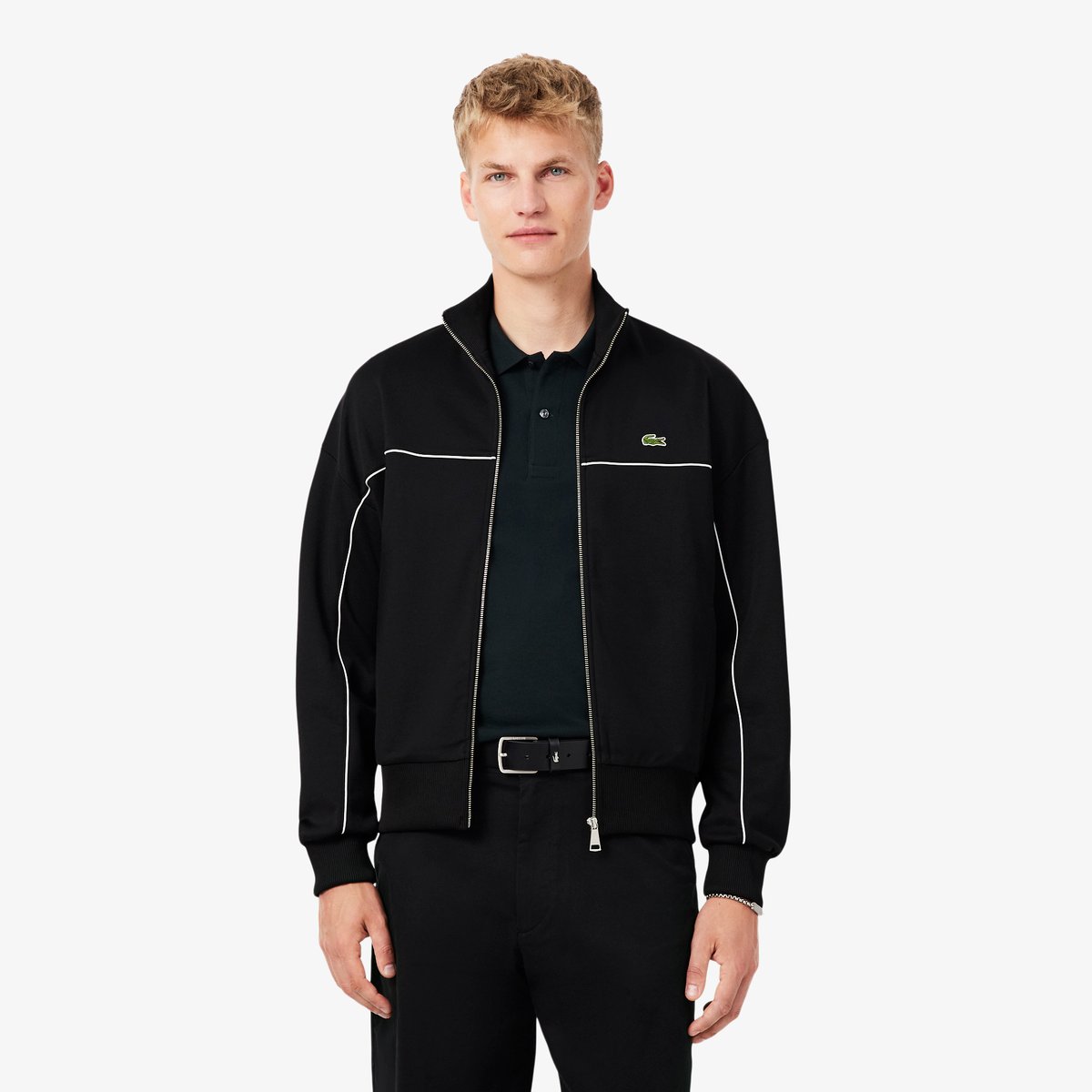 Sweatshirt zippé Piqué liserés noir-031, LACOSTE