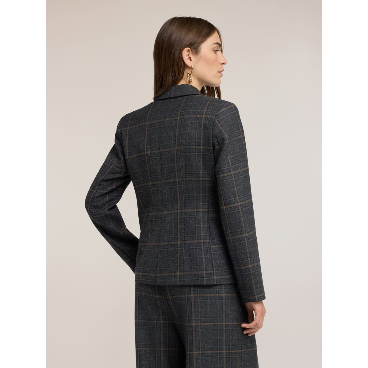 Veste structurée courte à double boutonnage à carreaux gris, MOTIVI