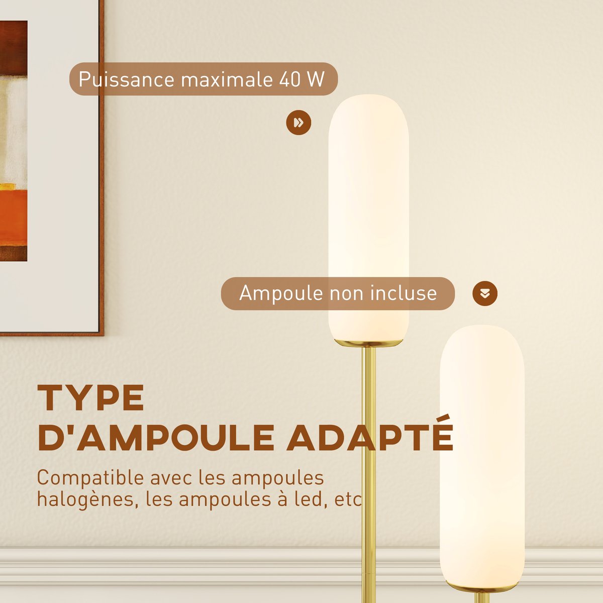 Lampadaire Métal Or noir, HOMCOM
