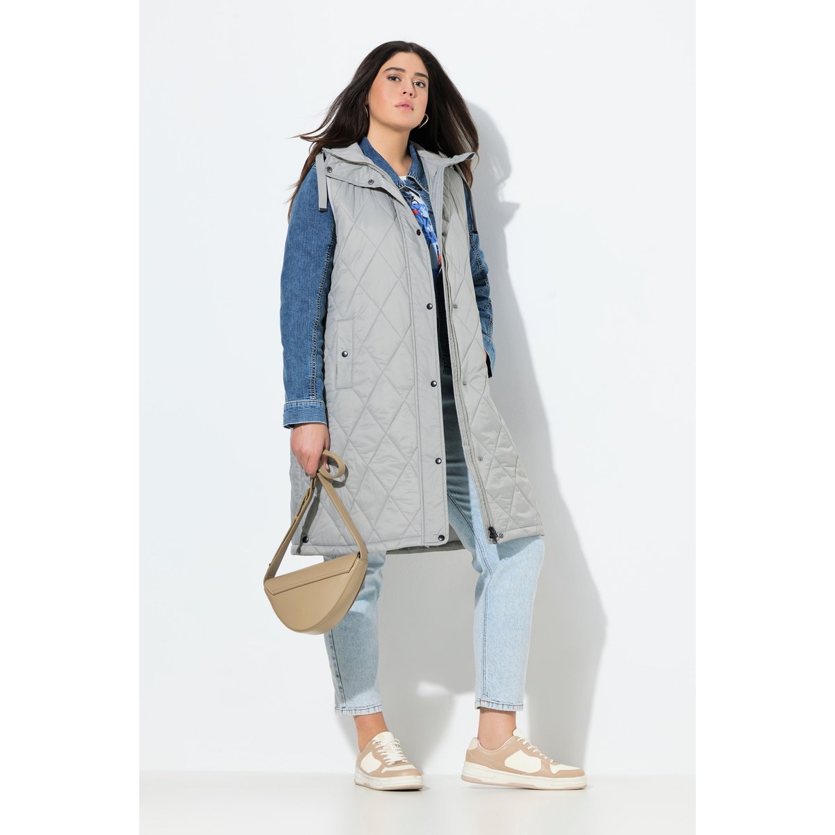 Long gilet matelassé HYPRAR, imperméable gris moyen, ULLA POPKEN
