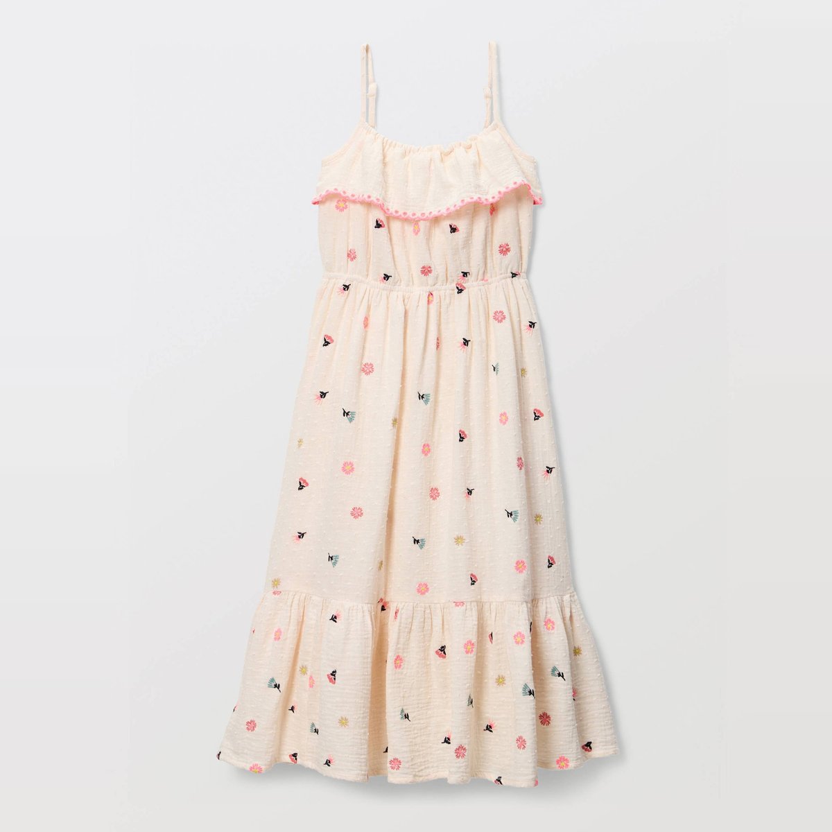 Robe longue à bretelles imprimée en coton amaretti, MONOPRIX