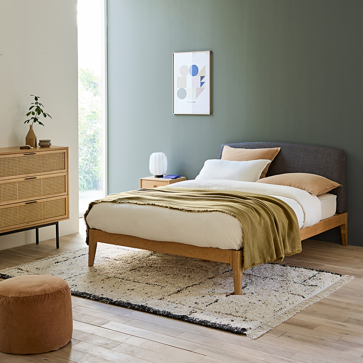 Lit avec sommier, Agura gris/bois, LA REDOUTE INTERIEURS