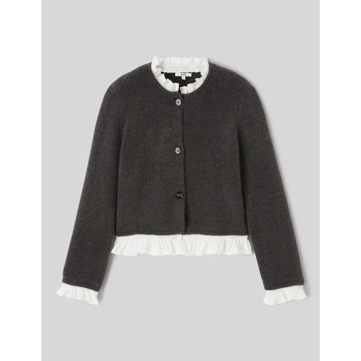 Gilet boutonné à volants gris foncé, BZB