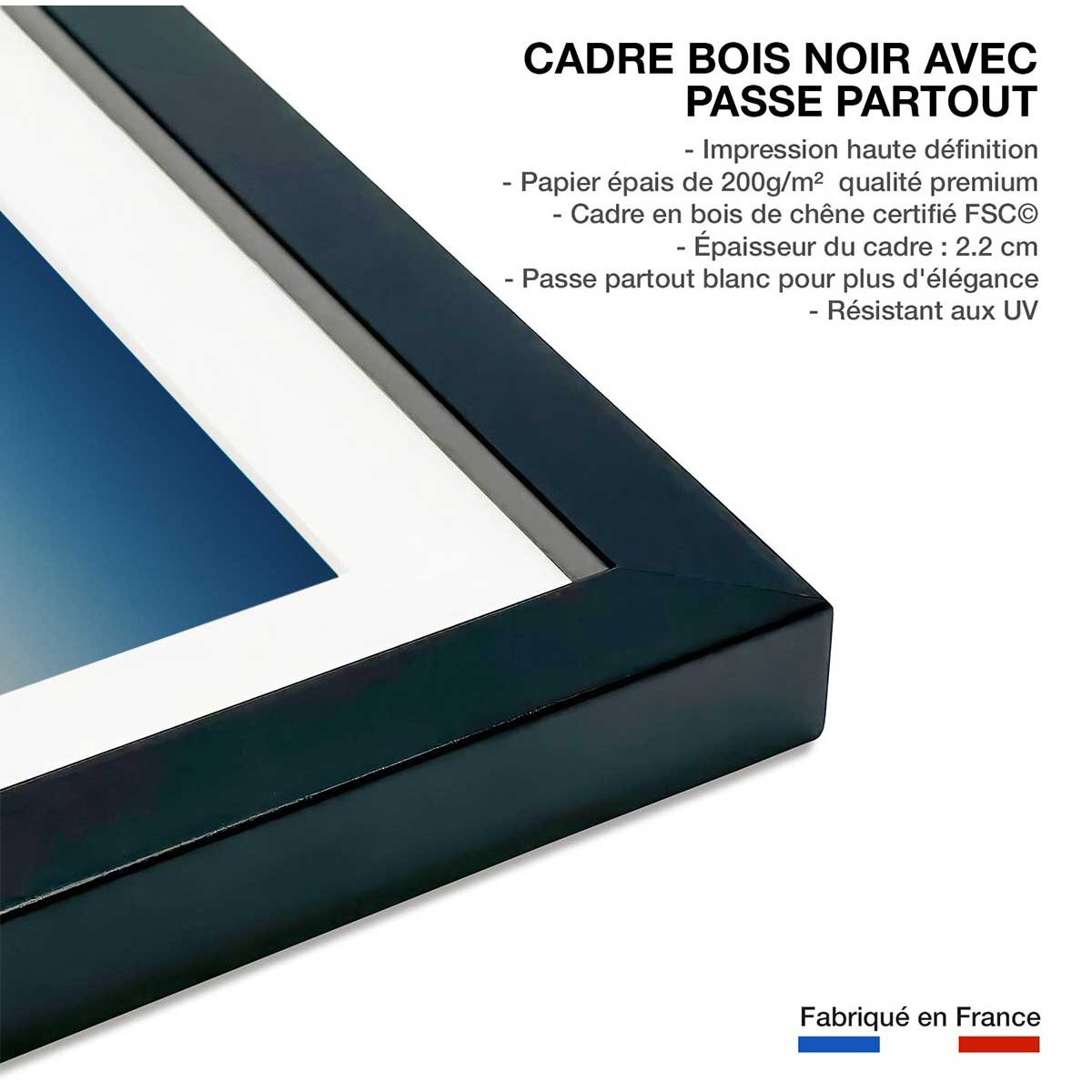 Affiche vol au dessus du desert affiche + cadre en bois - noir, HEXOA