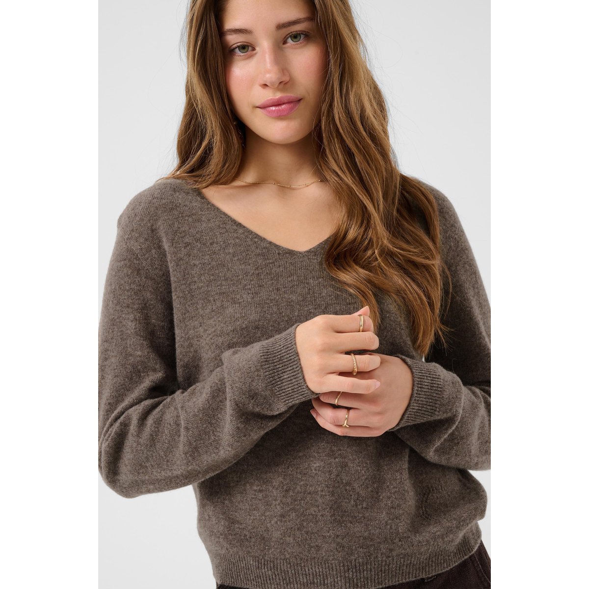 Pullover tricoté marron java melange, CREAM