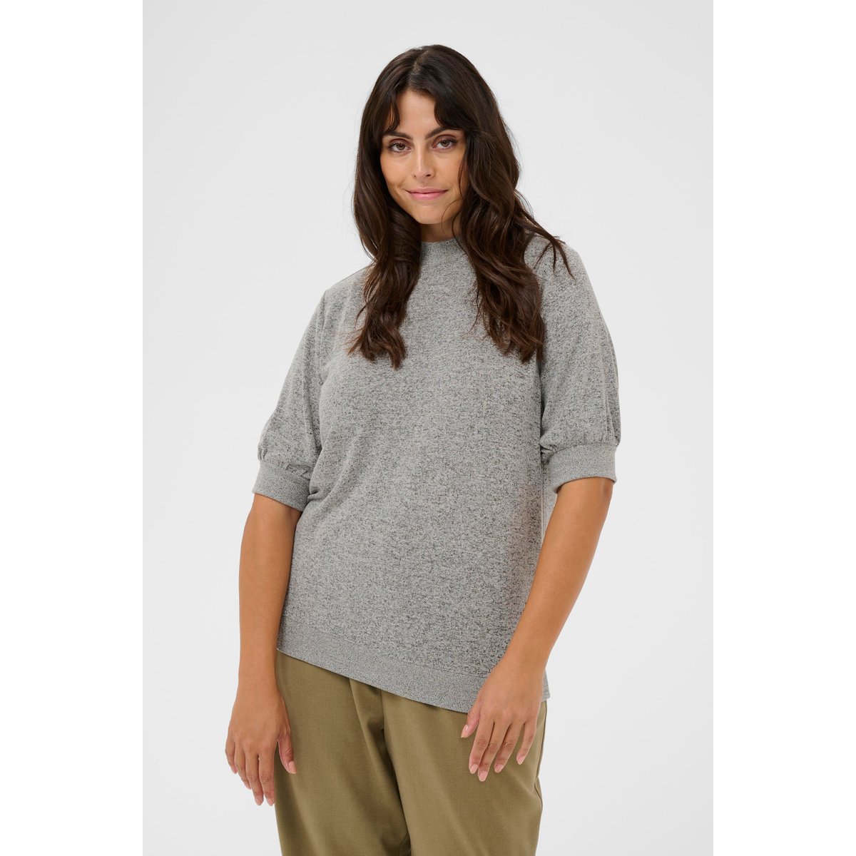 Pullover tricoté gris light grey melnage, KAFFE CURVE