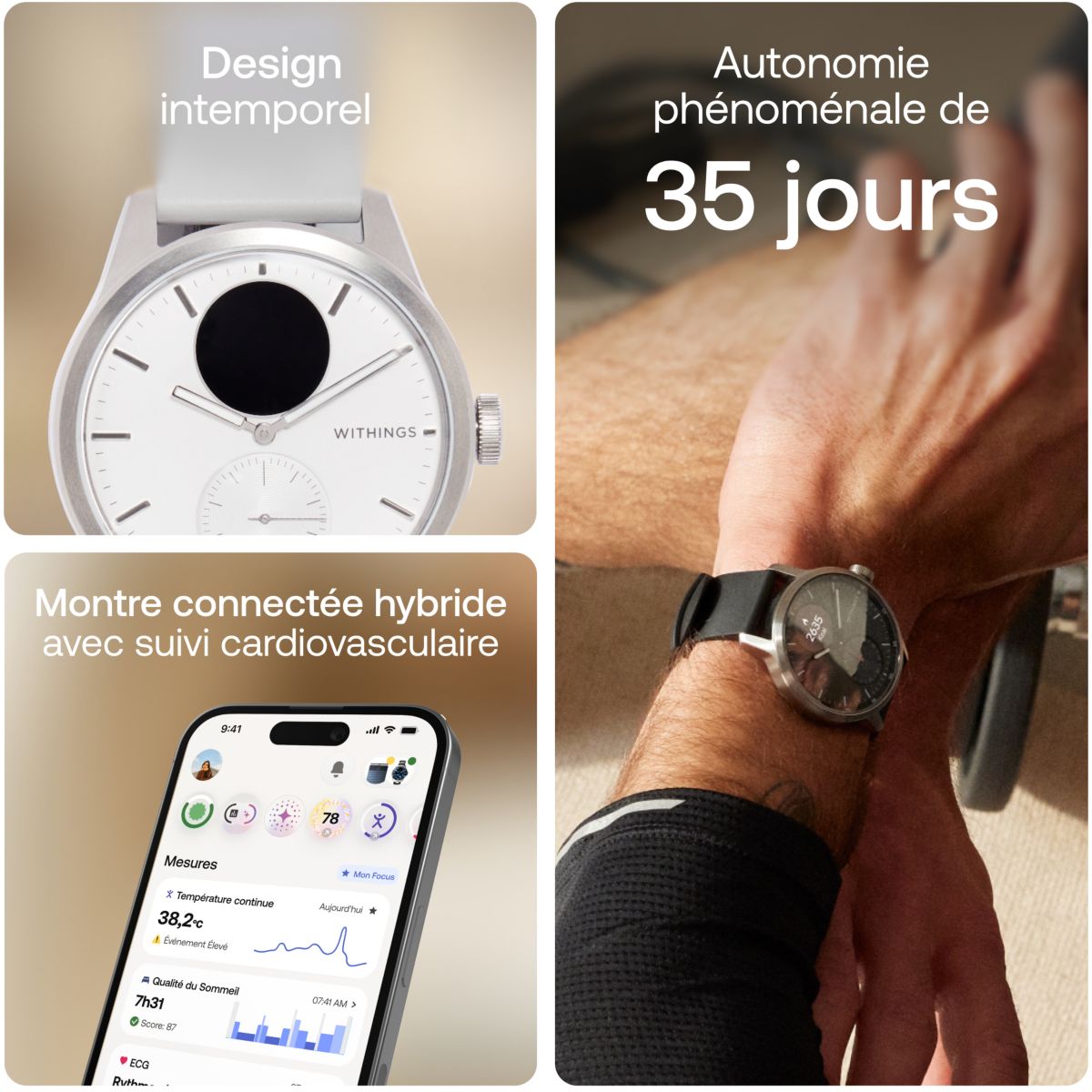 Montre santé Scanwatch 2 42mm Blanche gris, WITHINGS