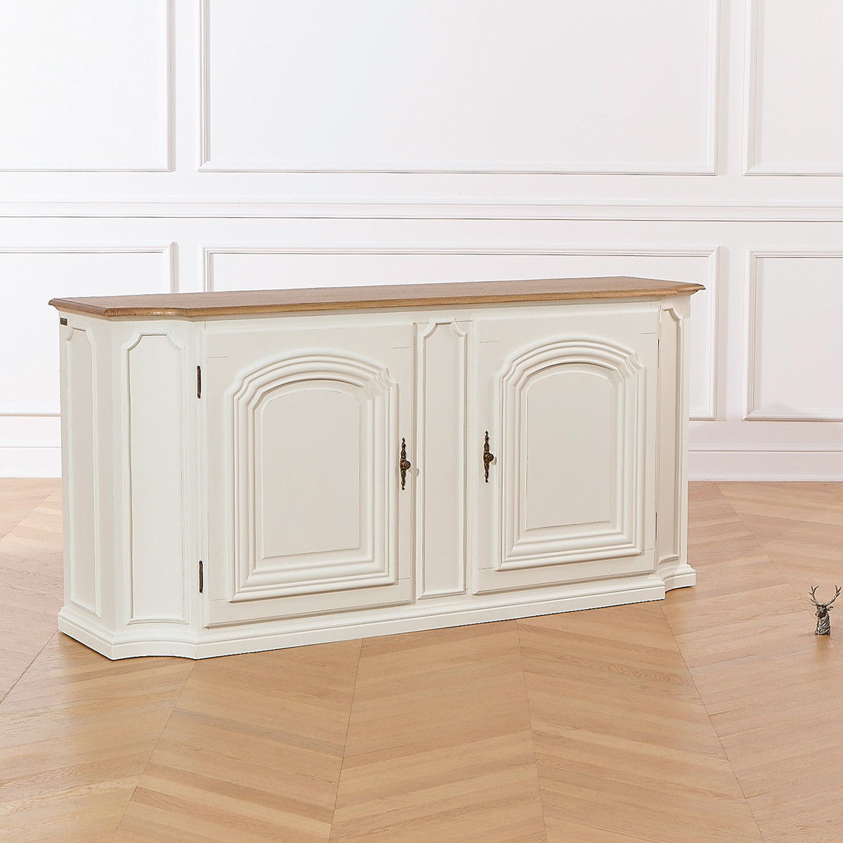 Buffet style shabby chic, plateau chêne, 2 portes ELISABETH blanc, ROBIN DES BOIS