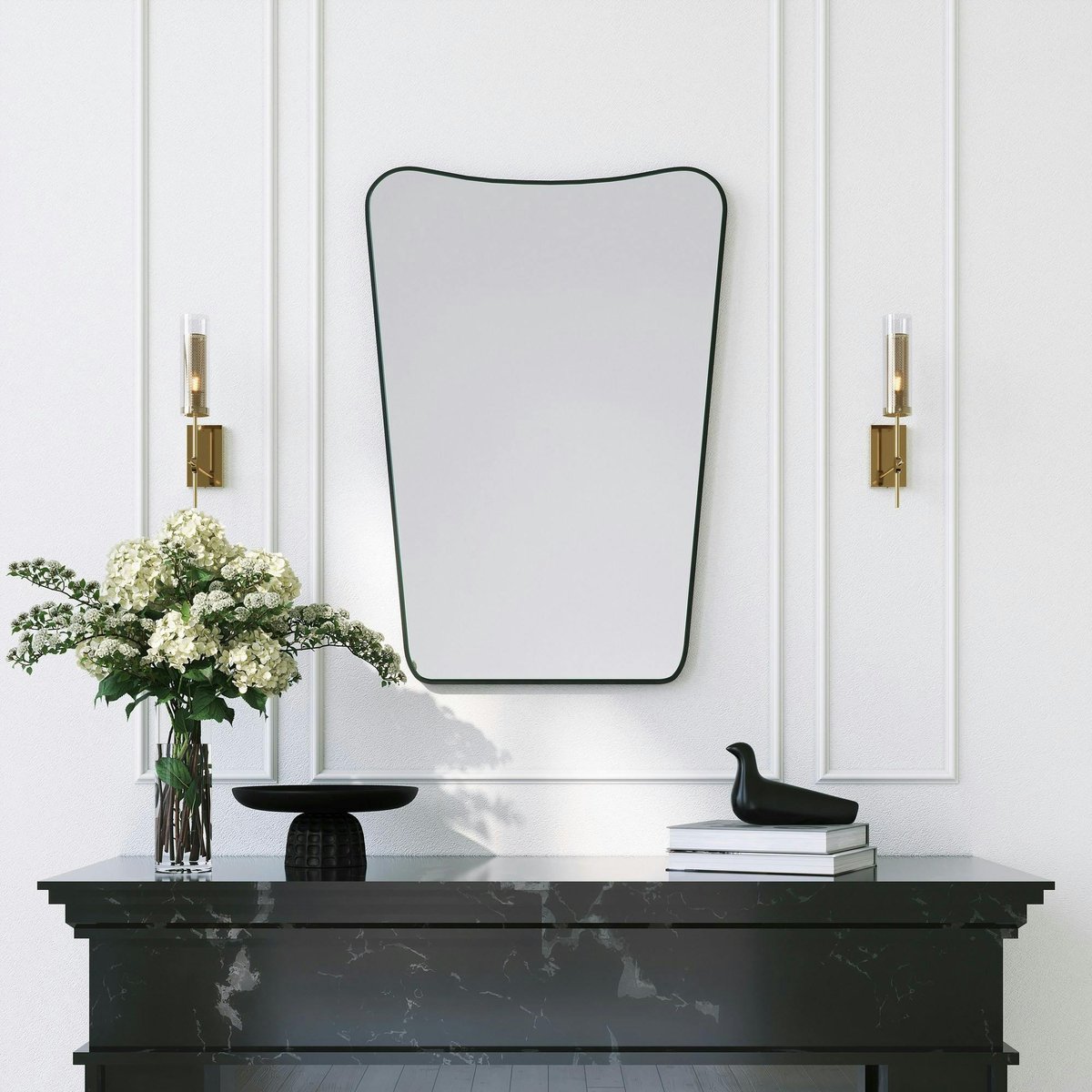 Miroir mural moderne asymétrique 70 cm - style organique CODY noir, PIER IMPORT