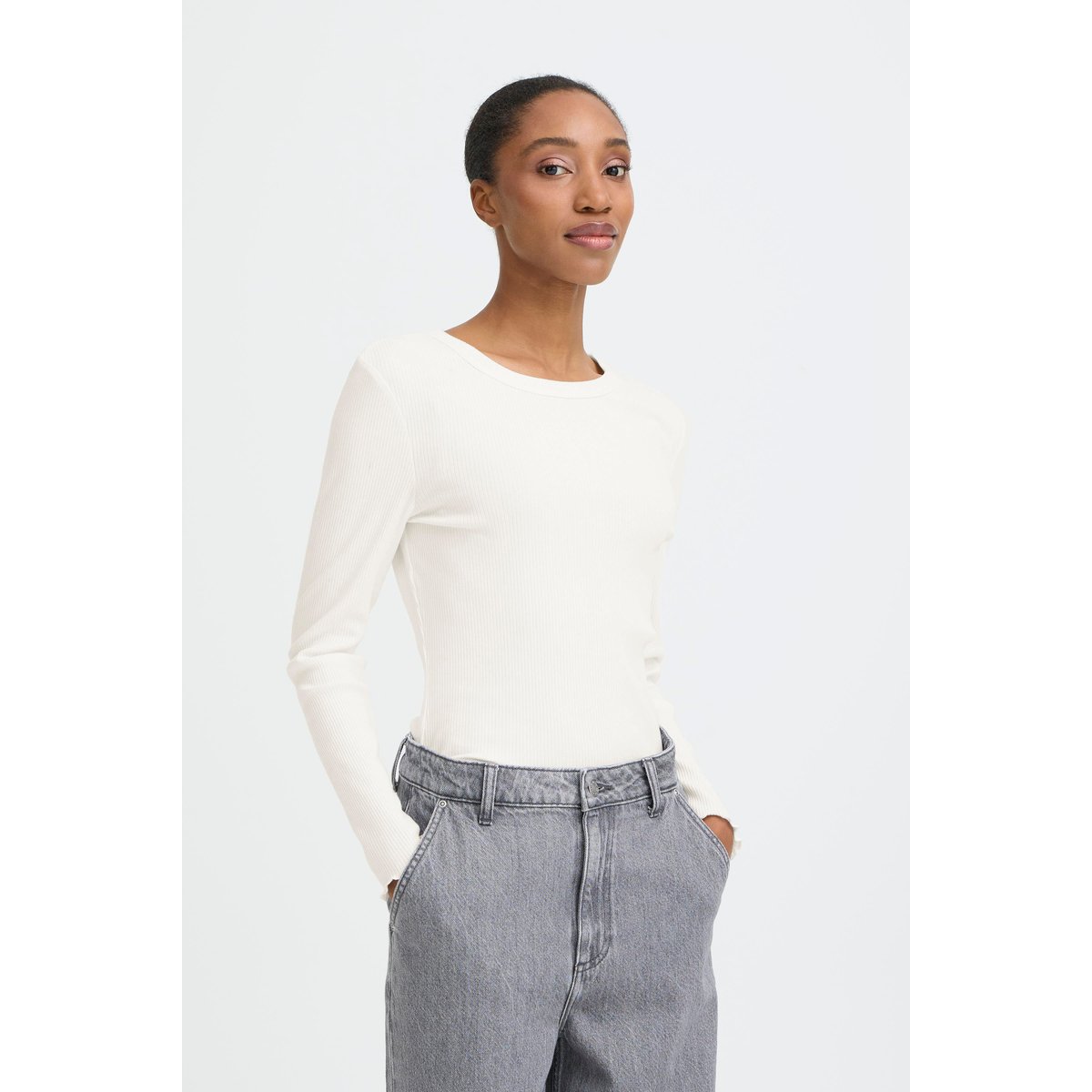 T-shirt à manches longues blanc marshmallow, B.YOUNG