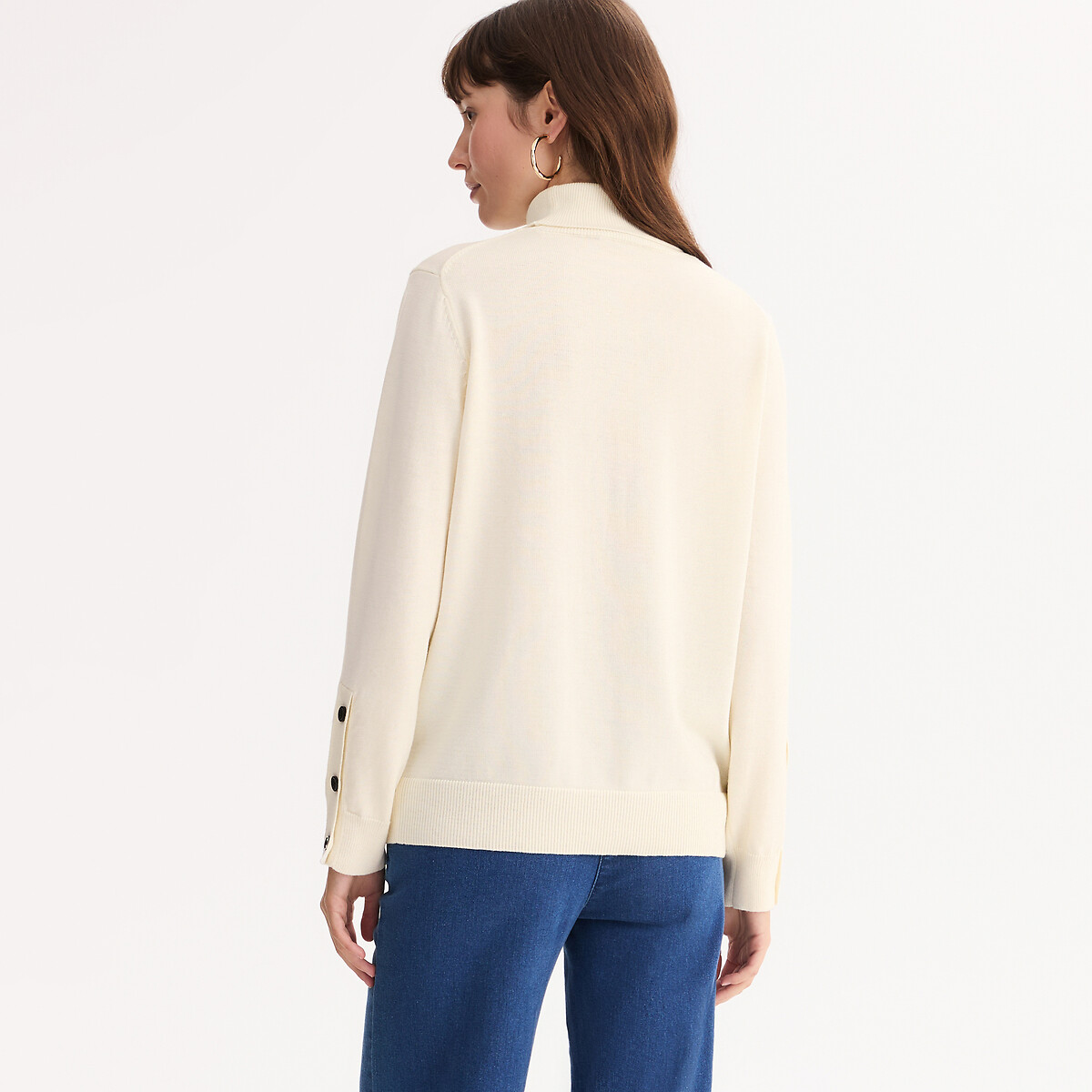 Jersey de cuello alto de punto fino, mezcla de lana marfil, ANNE WEYBURN