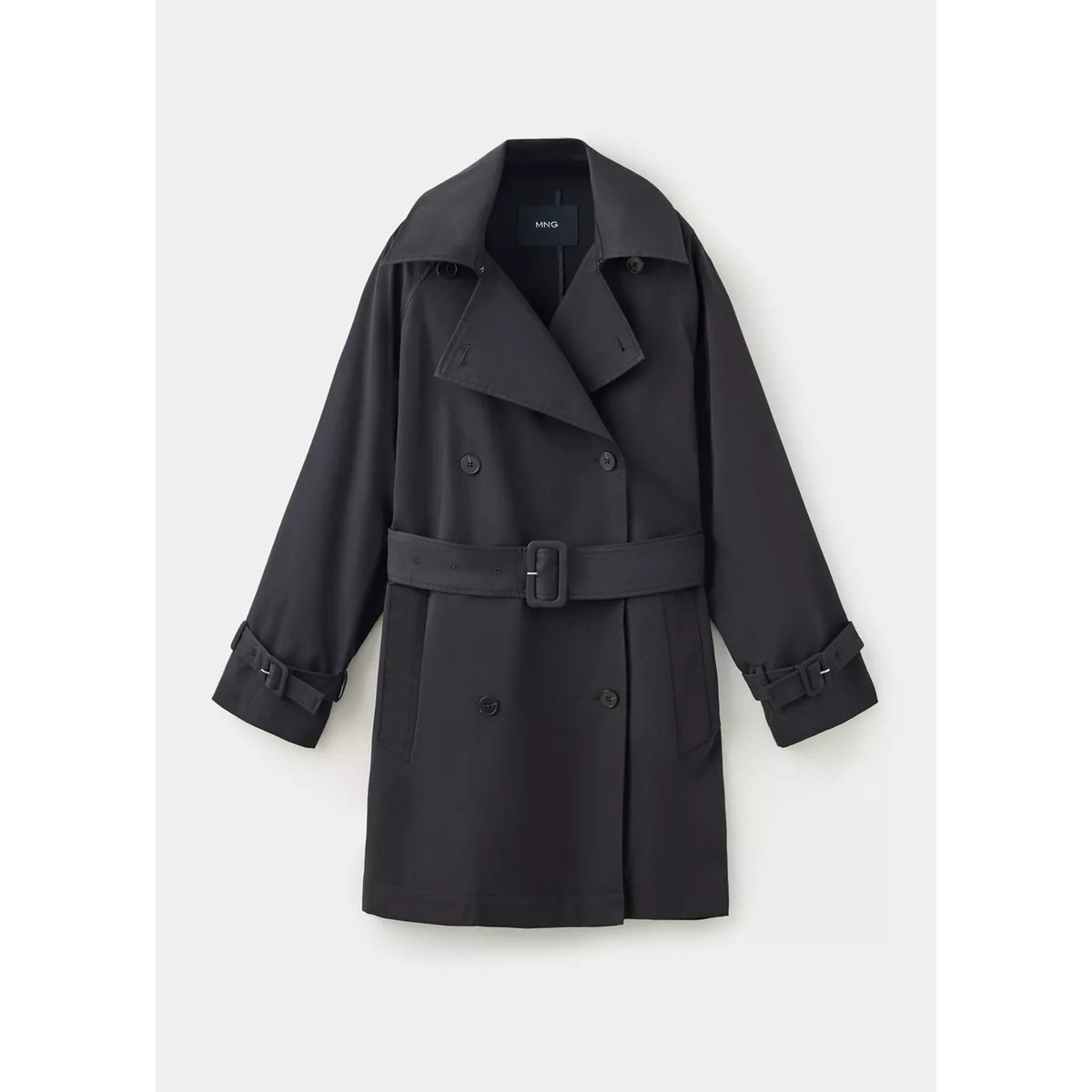 Trench midi ceinture noir, MANGO