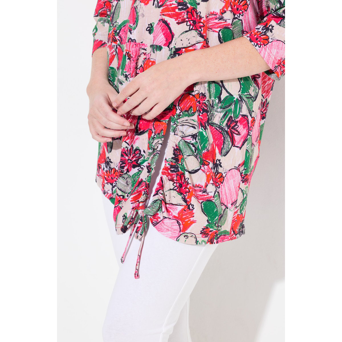 Long T-Shirt, Bande À L'Ourlet blanc perle, ULLA POPKEN