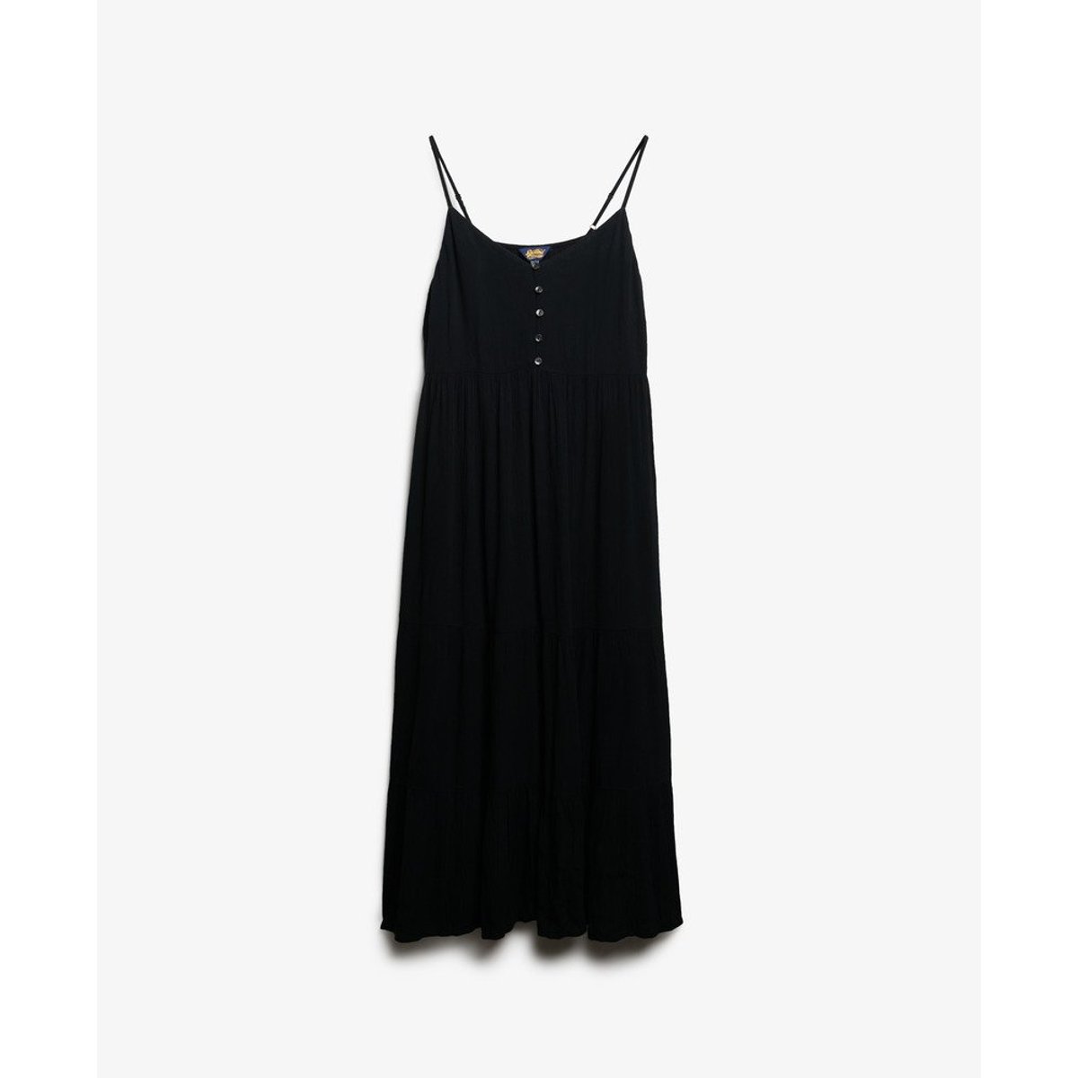 Robe mi-longue semi-boutonnée à volants noir, SUPERDRY