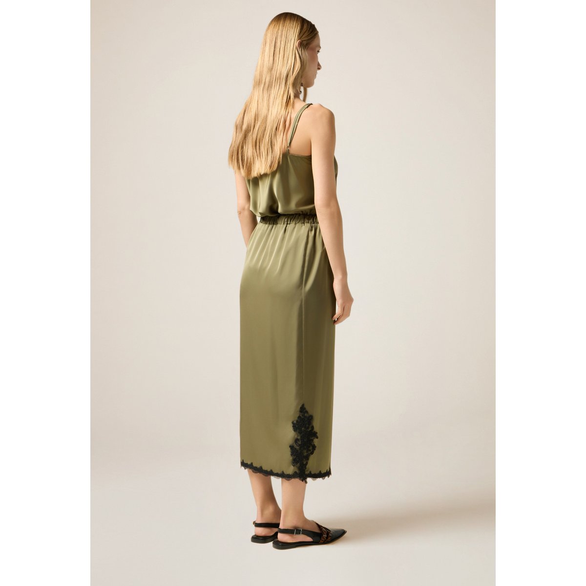 Jupe crayon mi-longue en dentelle vert, OLTRE