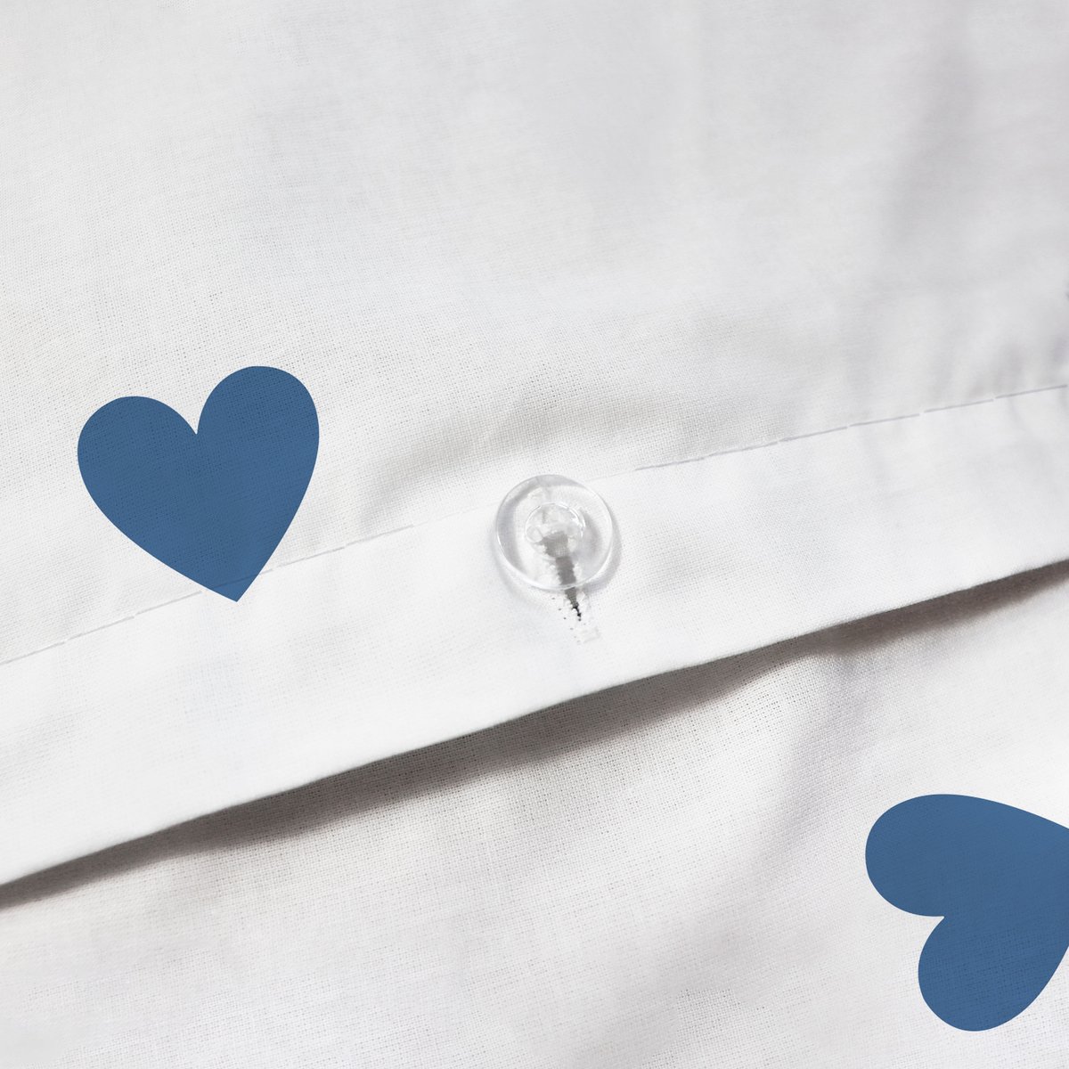 Parure de lit imprimée 100% coton, PLUIE DE COEURS blanc, bleu, MATT ET ROSE