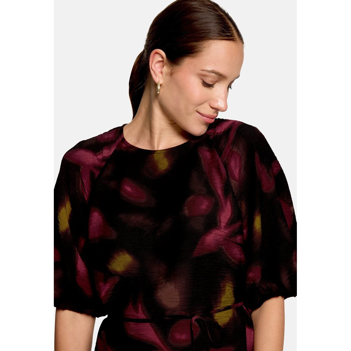 Robe casual à ceinture à nouer black/dark red, ZERO