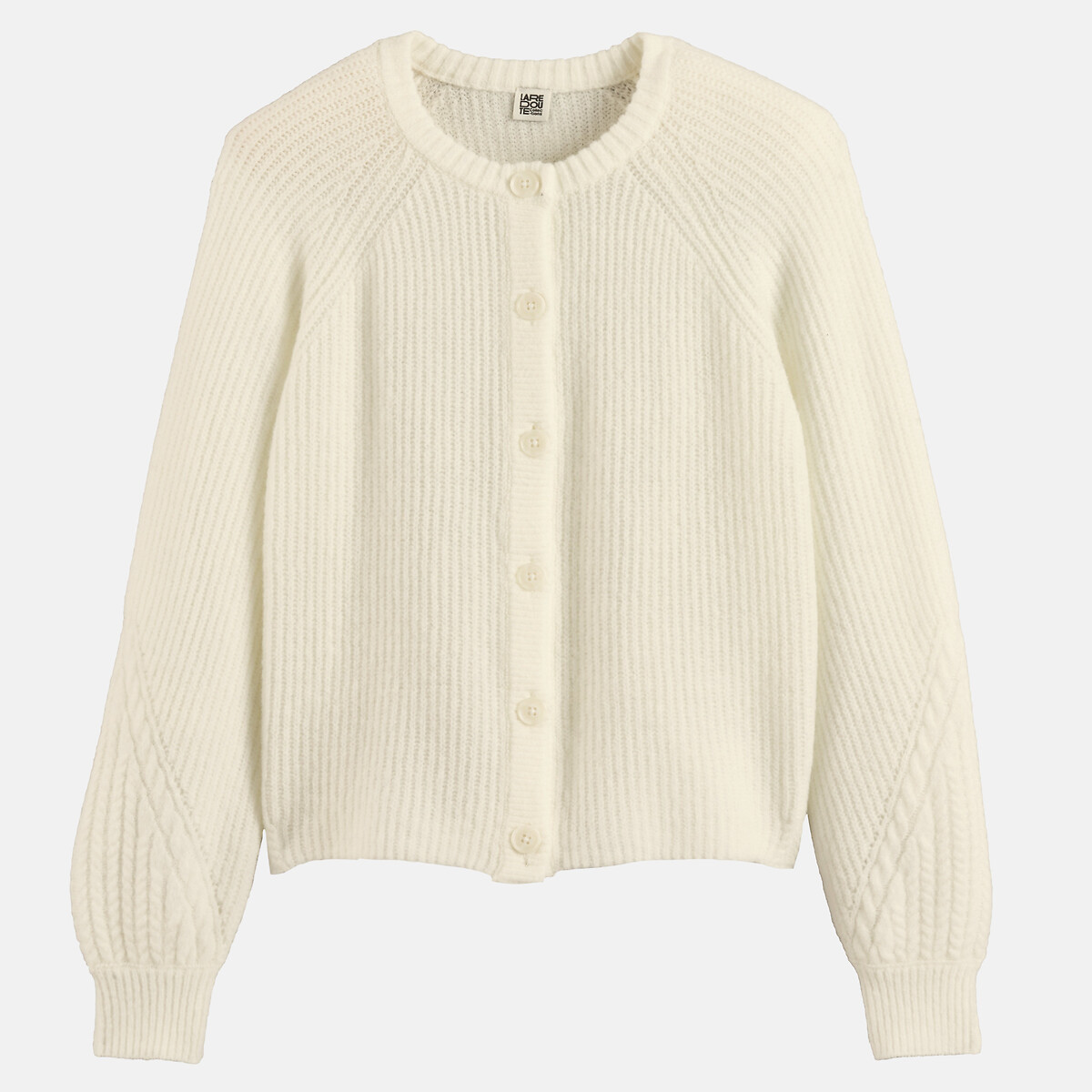 Cardigan col rond, en maille côtelée, avec détails au bas des manches ecru, LA REDOUTE COLLECTIONS
