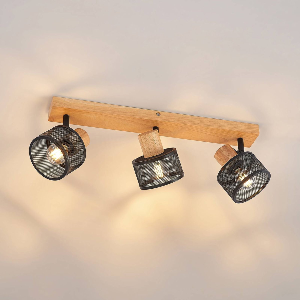 Spot en bois moderne, Evinora noir, bois clair, LINDBY