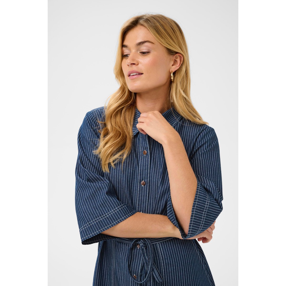 Robe bleu rossland pinstriped denim, CREAM