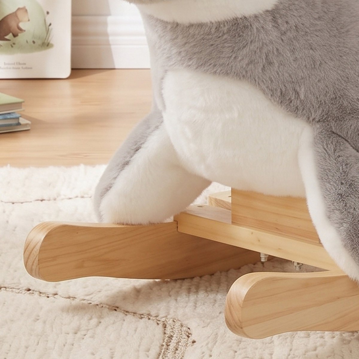 Cheval à bascule pour enfants Peluche gris et blanc, AIYAPLAY