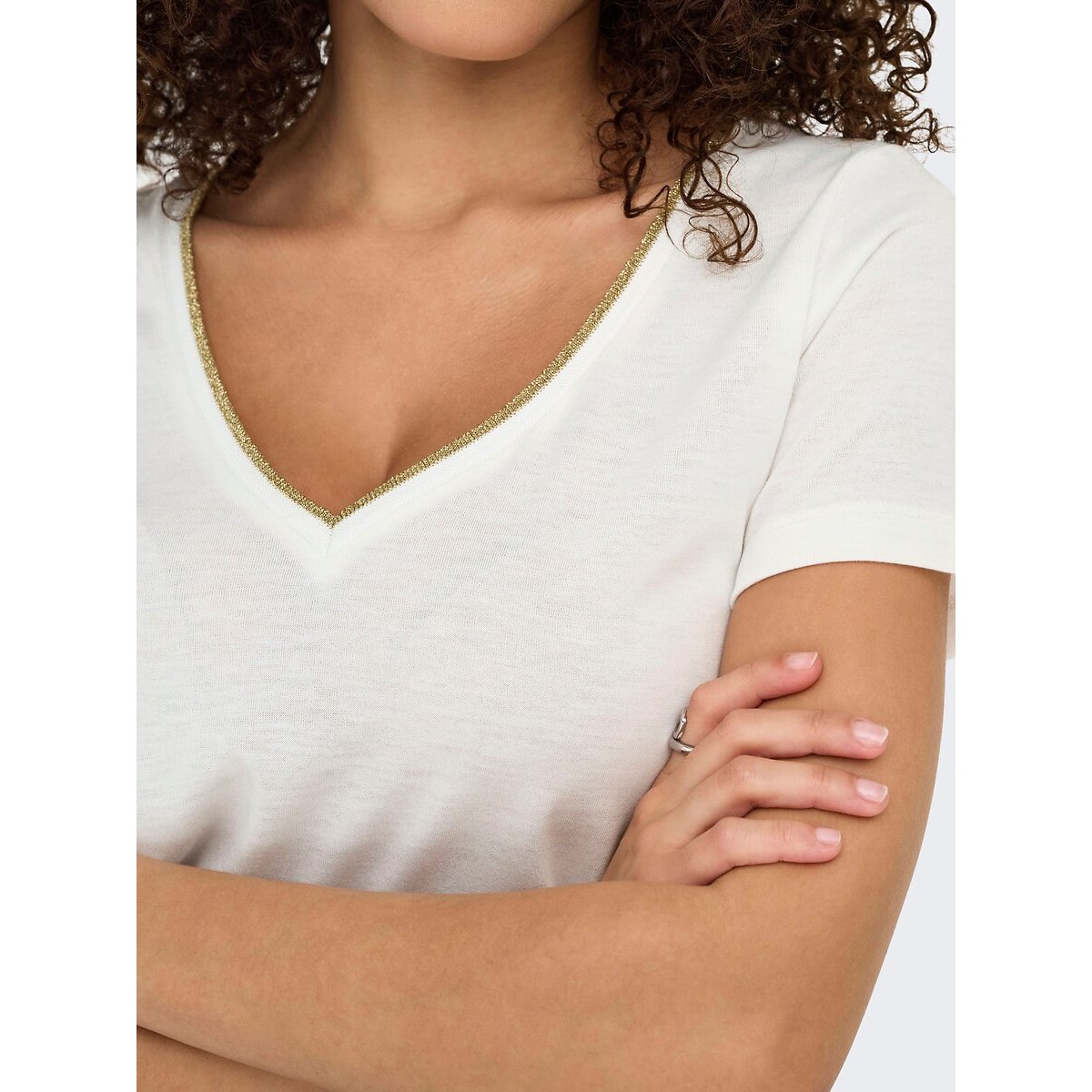 T-shirt maniche corte, profilo dorato bianco, JDY