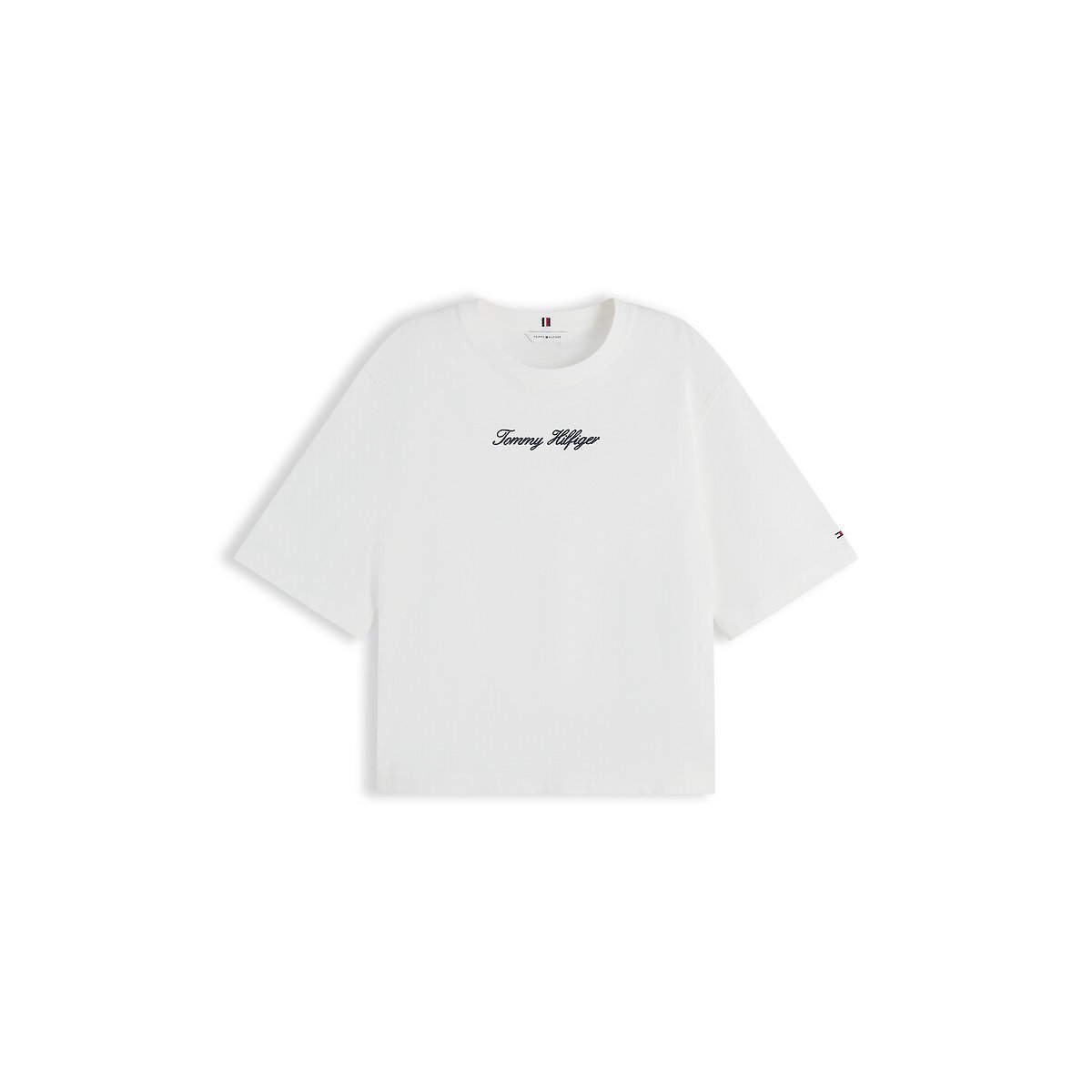 T-shirt trapèze col rond avec logo ecru, TOMMY HILFIGER