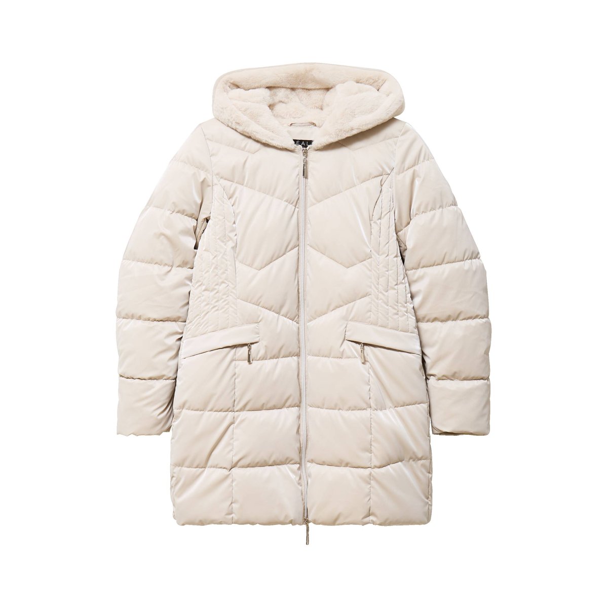 Doudoune mi-longue à capuche beige, BREAL