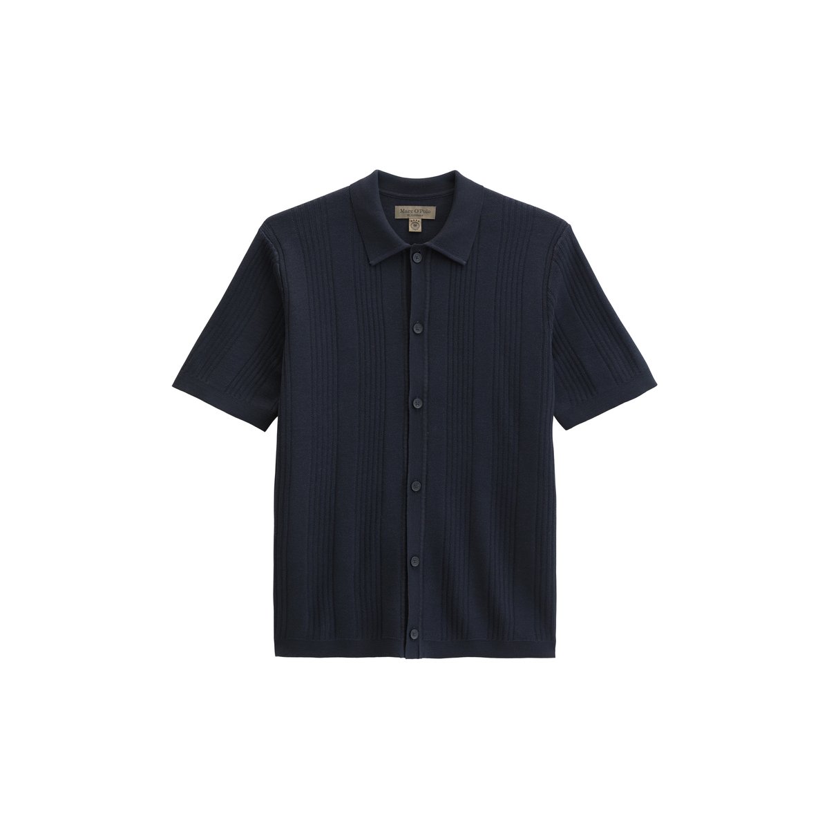 T-shirt à manches courtes en maille fine DFB Travel Collection en pur coton bio bleu foncé, MARC O'POLO
