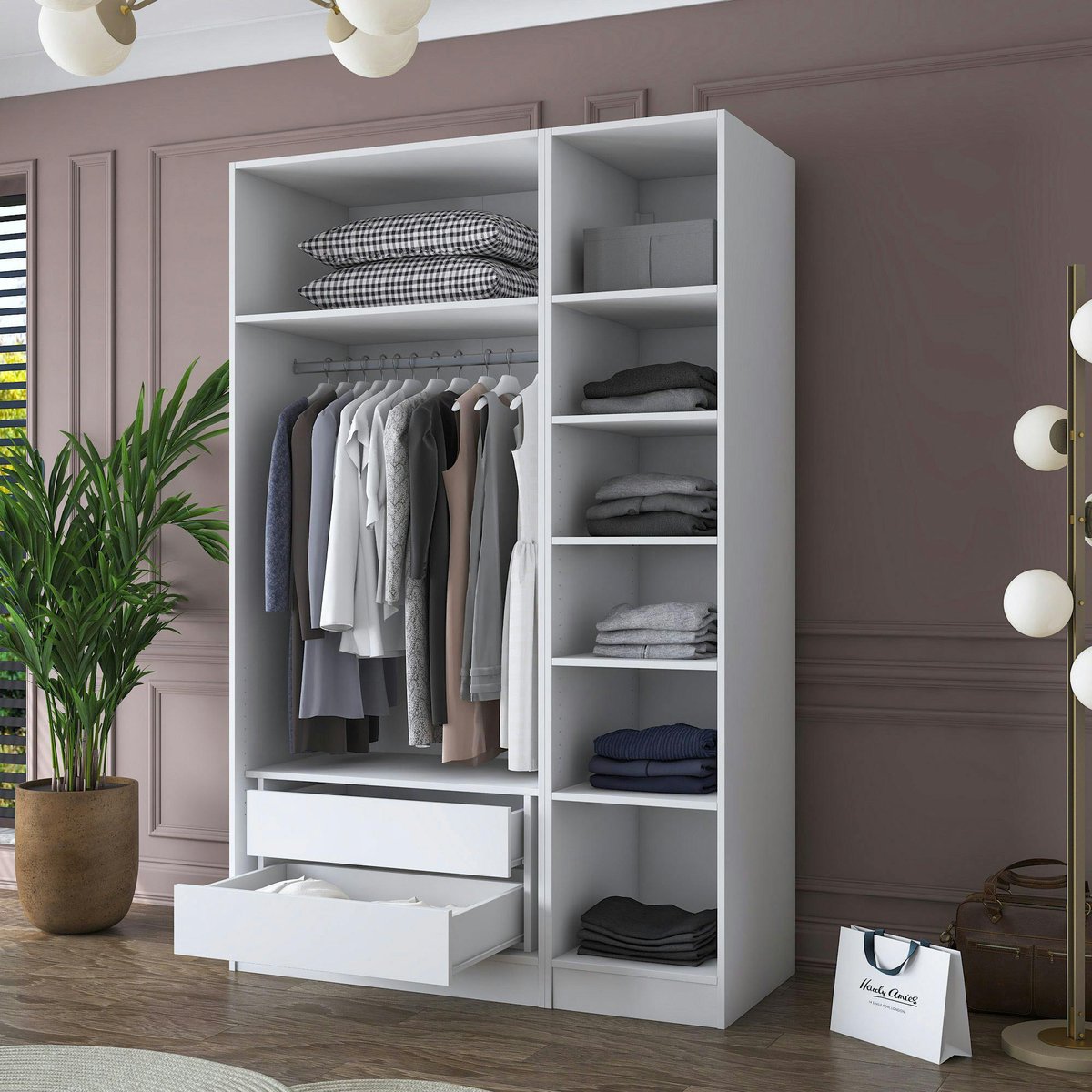 Armoire penderie blanche 3 portes à poignées verticales BYRON blanc, PIER IMPORT