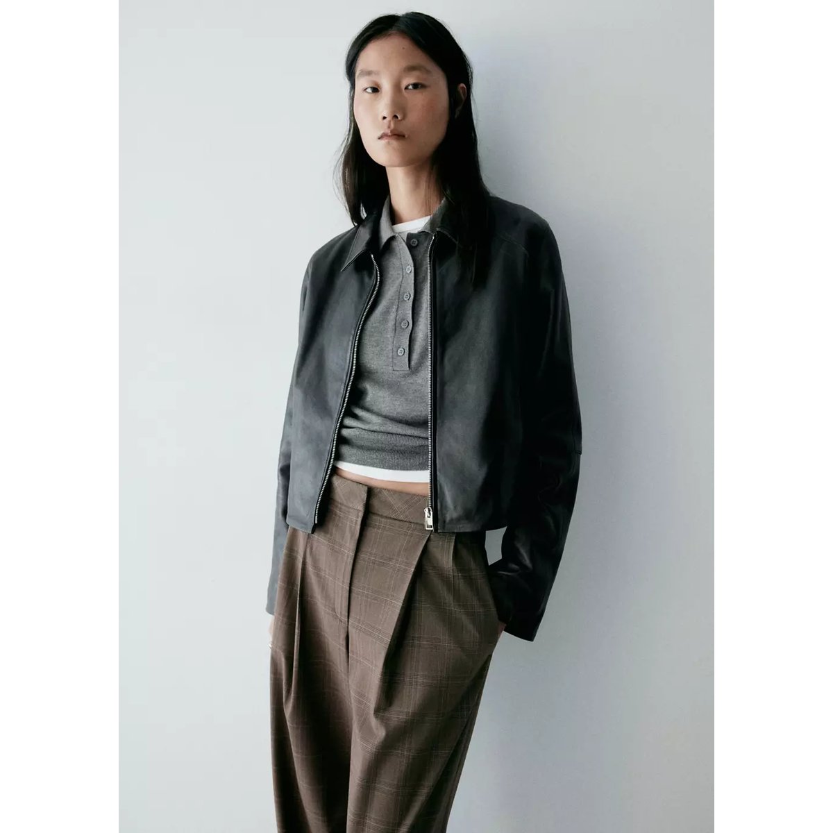 Pantalon à pinces imprimé à carreaux marron, MANGO