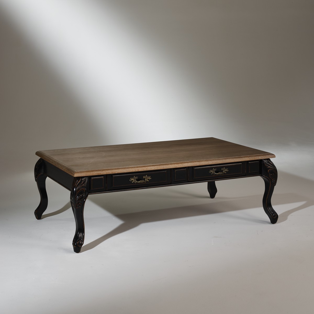 Table basse rectangulaire style shabby chic, plateau en chêne MARIANNE noir, ROBIN DES BOIS
